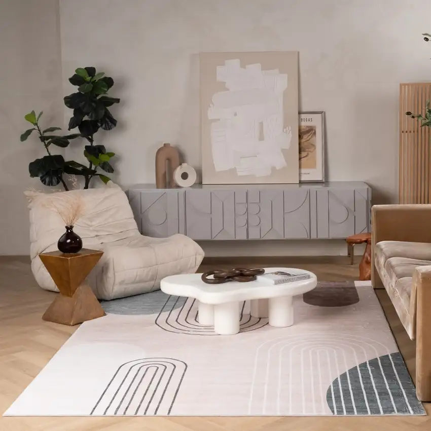 Beige Brown and Green Abstract Area Rug Photo 9