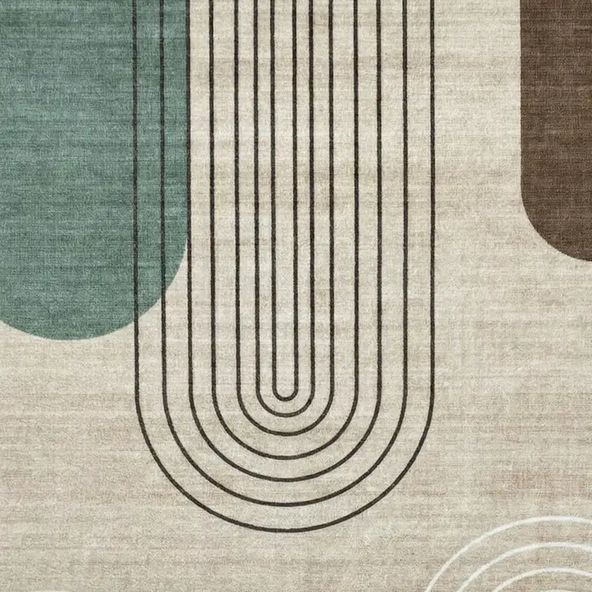 Beige Brown and Green Abstract Area Rug Photo 2