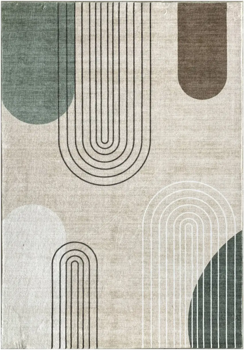 Beige Brown and Green Abstract Area Rug Photo 2