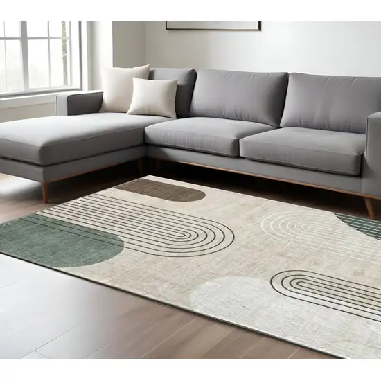 Beige Brown and Green Abstract Area Rug Photo 1