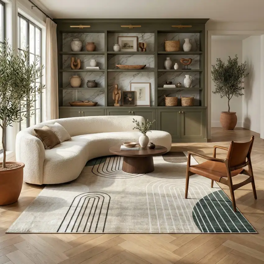 Beige Brown and Green Abstract Area Rug Photo 6