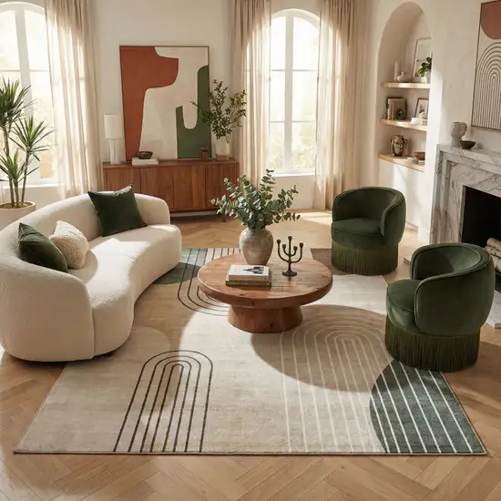 Beige Brown and Green Abstract Area Rug Photo 8