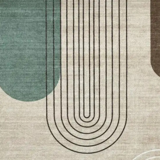 Beige Brown and Green Abstract Area Rug Photo 2