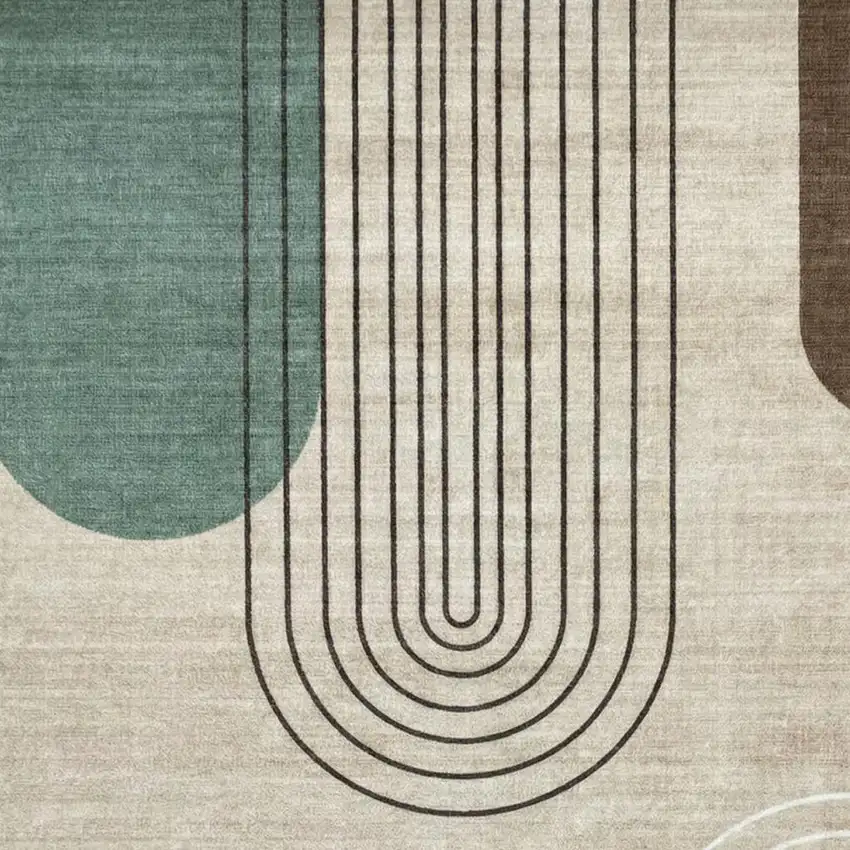Beige Brown and Green Abstract Area Rug Photo 2