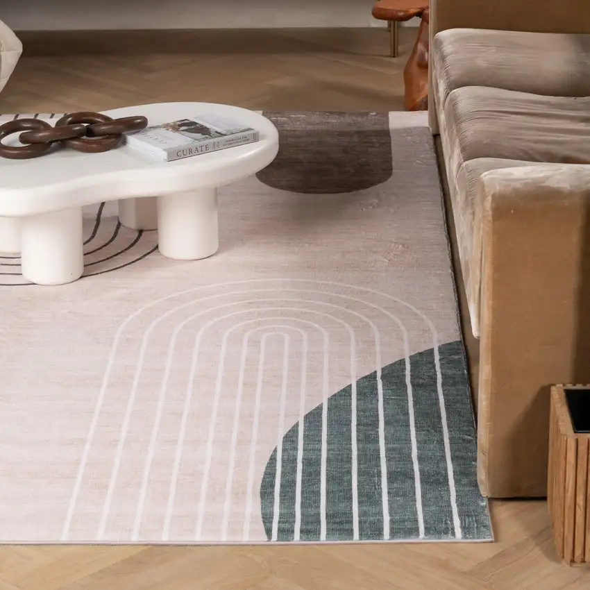 Beige Brown and Green Abstract Area Rug Photo 9