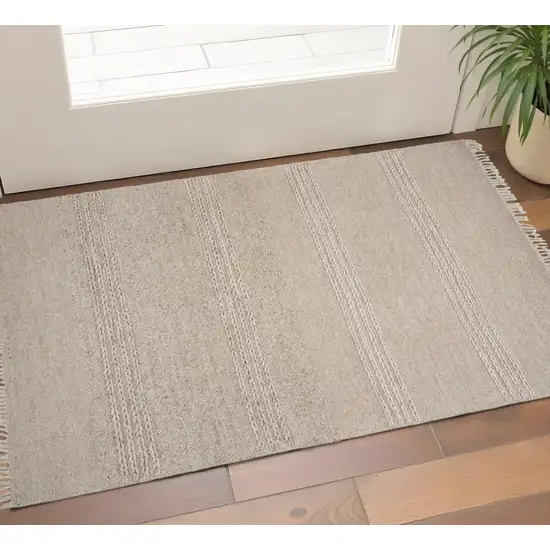 Beige Wool Hand Woven Area Rug Photo 1