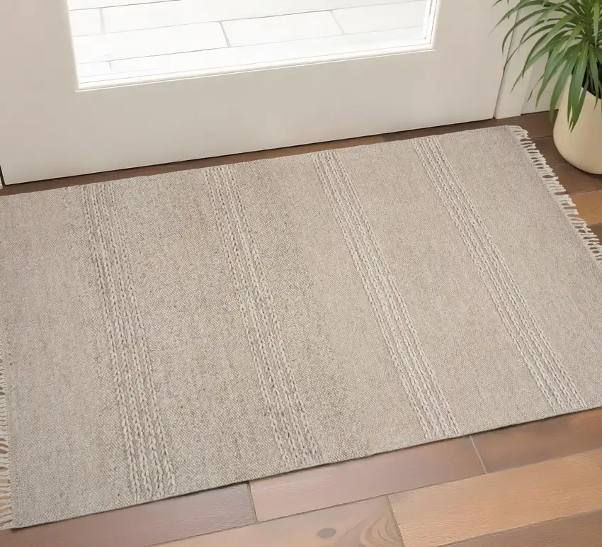 Beige Wool Hand Woven Area Rug Photo 1