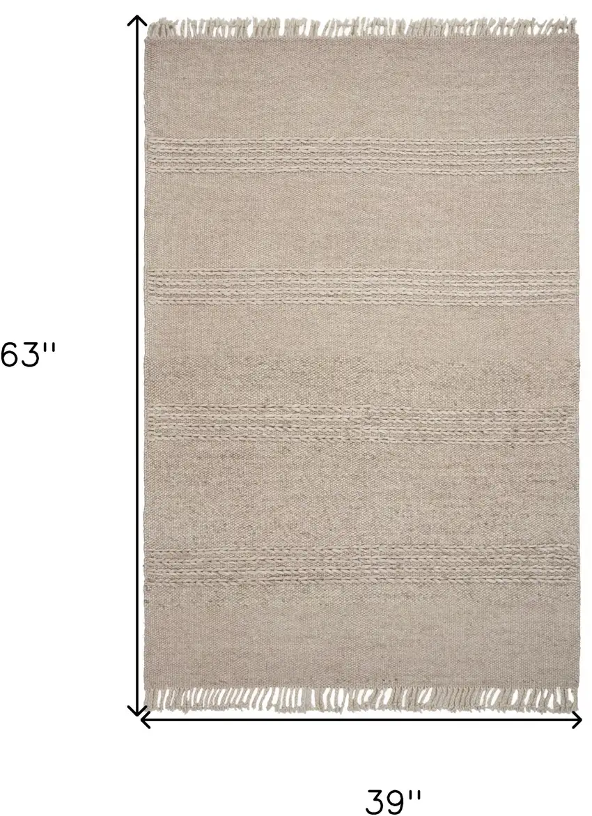 Beige Chain Stitch Hand Woven Wool Indoor Area Rug Photo 7