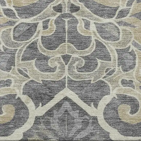 Beige Charcoal And Blue Floral Medallion Washable Area Rug With UV Protection Photo 3