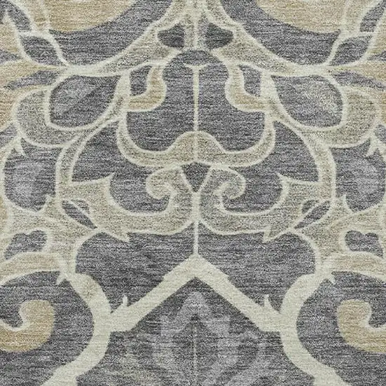 Beige Charcoal And Blue Floral Medallion Washable Area Rug With UV Protection Photo 3