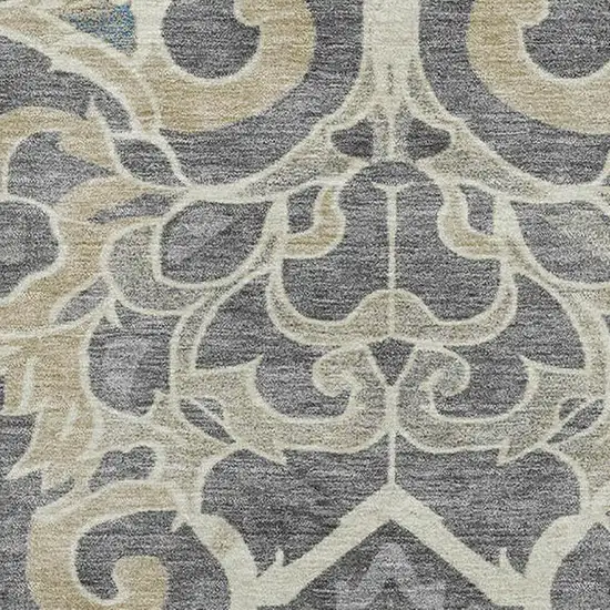 Beige Charcoal And Blue Floral Medallion Washable Area Rug With UV Protection Photo 3