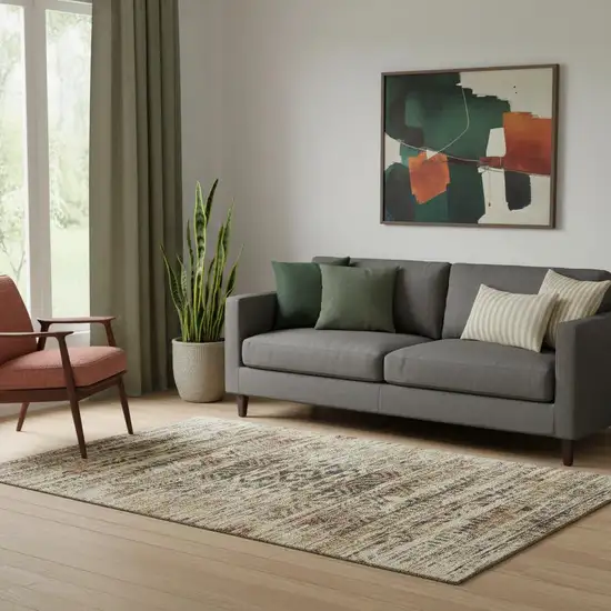 Beige Charcoal And Copper Moroccan Washable Area Rug With UV Protection Photo 2