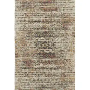 Photo of Beige Charcoal And Copper Moroccan Washable Area Rug With UV Protection