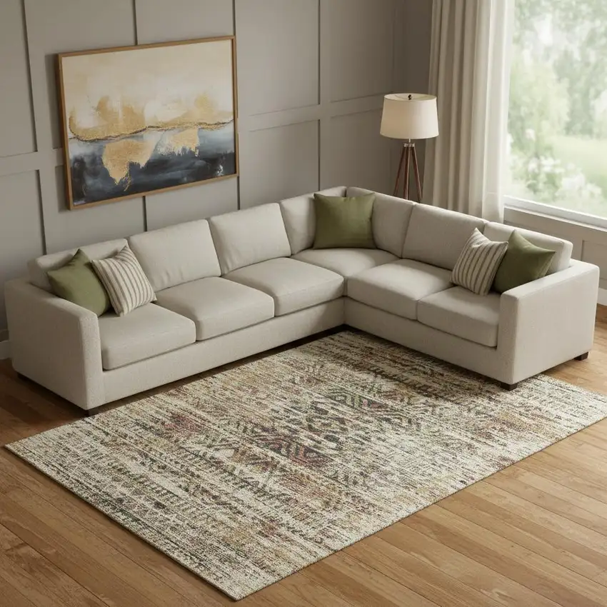 Beige Charcoal And Copper Moroccan Washable Area Rug With UV Protection Photo 2