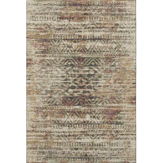 Beige Charcoal And Copper Moroccan Washable Area Rug With UV Protection Photo 4