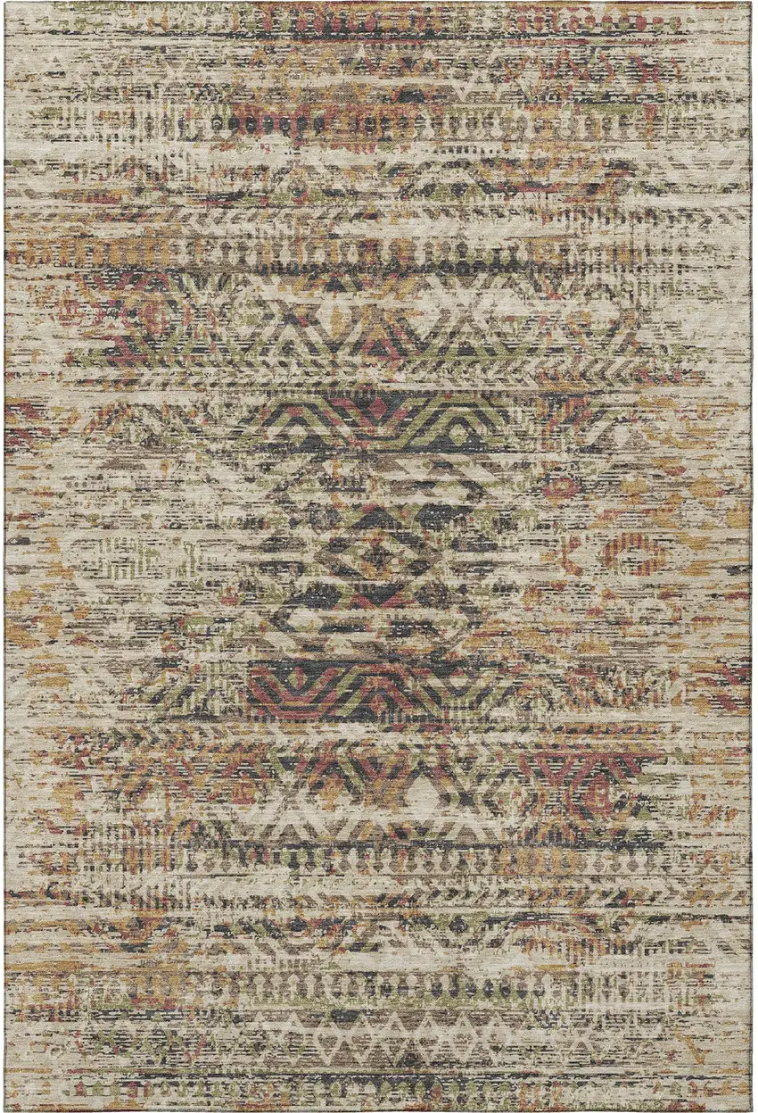 Beige Charcoal And Copper Moroccan Washable Area Rug With UV Protection Photo 4