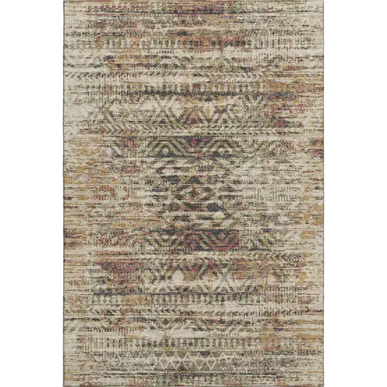 Beige Charcoal And Copper Moroccan Washable Area Rug With UV Protection Photo 1