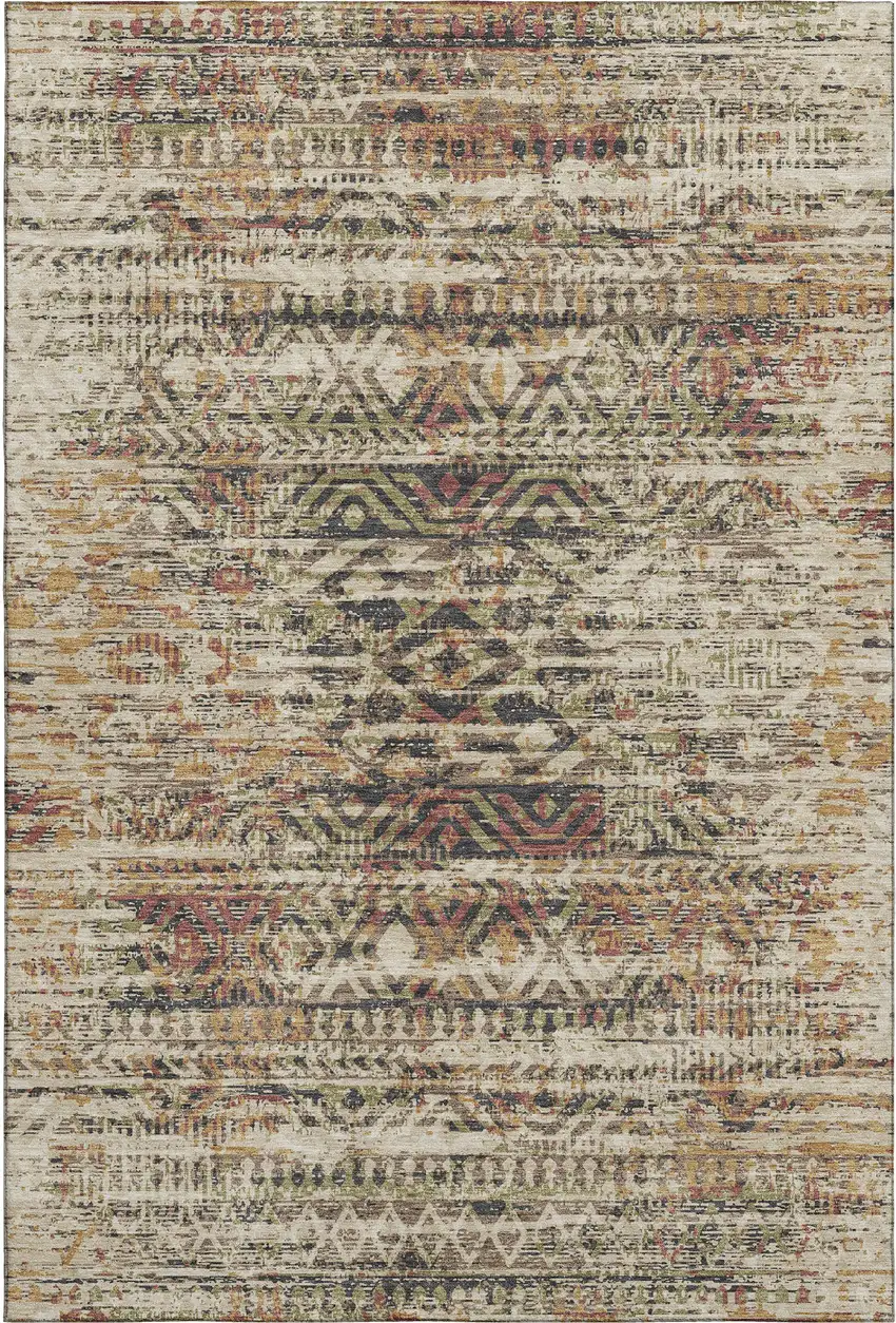 Beige Charcoal And Copper Moroccan Washable Area Rug With UV Protection Photo 1