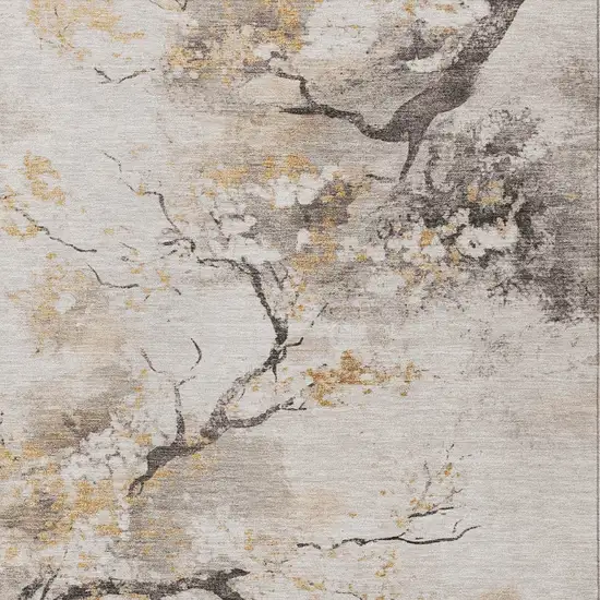 Beige Charcoal And Gold Floral Washable Indoor Outdoor Area Rug Photo 6