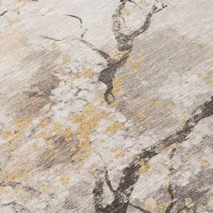 Photo of Beige Charcoal And Gold Floral Washable Indoor Outdoor Area Rug