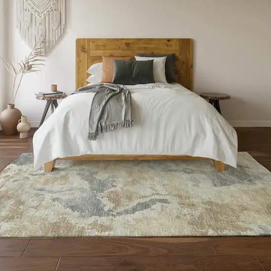 Beige Charcoal And Gray Abstract Washable Indoor Outdoor Area Rug Photo 7