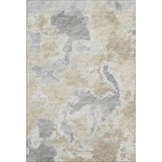 Beige Charcoal And Gray Abstract Washable Indoor Outdoor Area Rug Photo 2