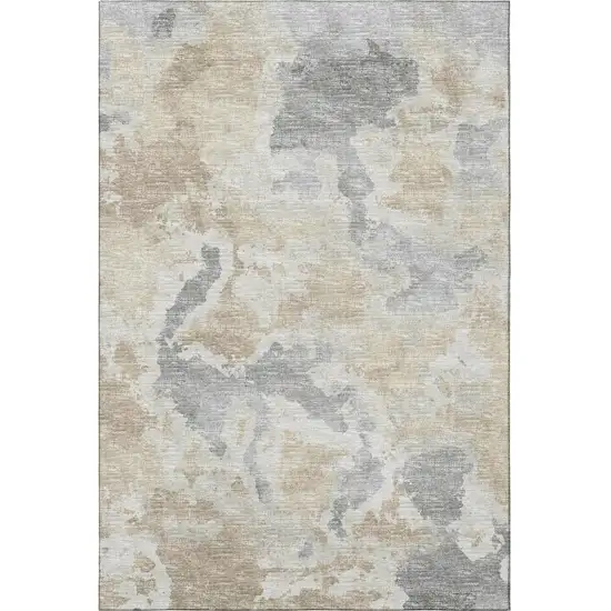 Beige Charcoal And Gray Abstract Washable Indoor Outdoor Area Rug Photo 4