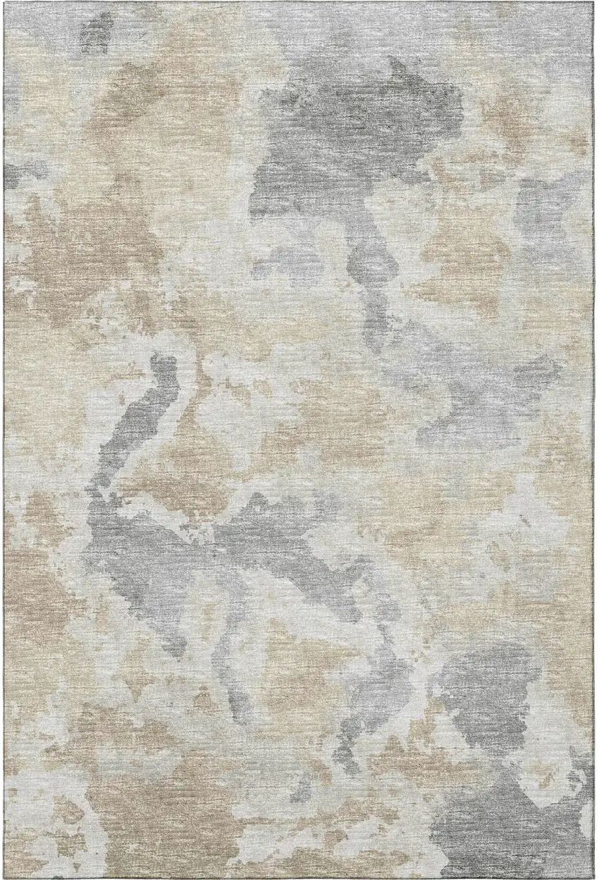 Beige Charcoal And Gray Abstract Washable Indoor Outdoor Area Rug Photo 4