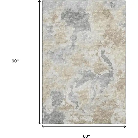 Beige Charcoal And Gray Abstract Washable Indoor Outdoor Area Rug Photo 3
