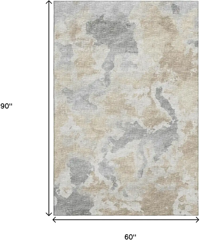 Beige Charcoal And Gray Abstract Washable Indoor Outdoor Area Rug Photo 3