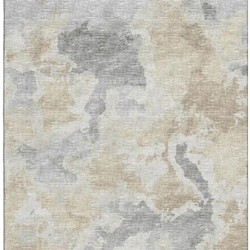 Beige Charcoal And Gray Abstract Washable Indoor Outdoor Area Rug Photo 4