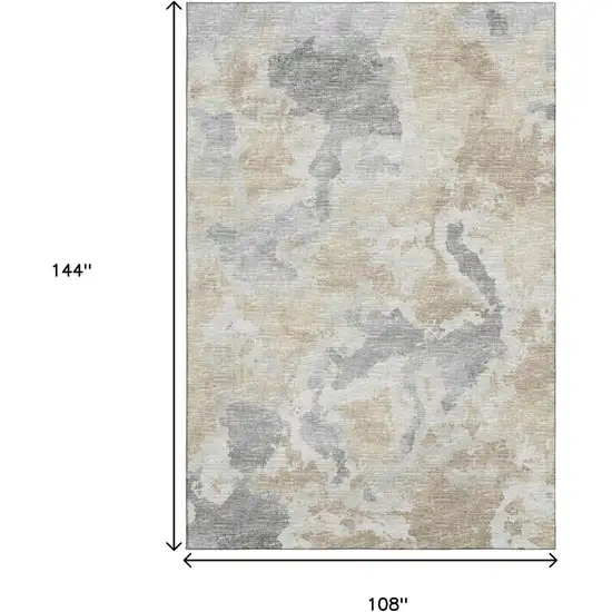 Beige Charcoal And Gray Abstract Washable Indoor Outdoor Area Rug Photo 3