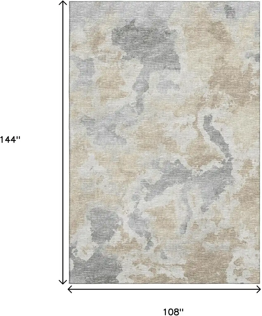 Beige Charcoal And Gray Abstract Washable Indoor Outdoor Area Rug Photo 3