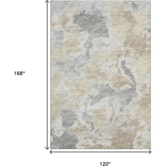 Beige Charcoal And Gray Abstract Washable Indoor Outdoor Area Rug Photo 4
