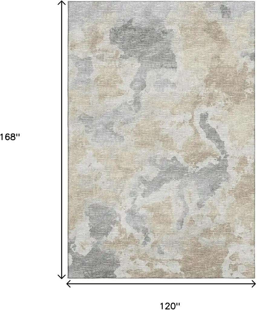 Beige Charcoal And Gray Abstract Washable Indoor Outdoor Area Rug Photo 4