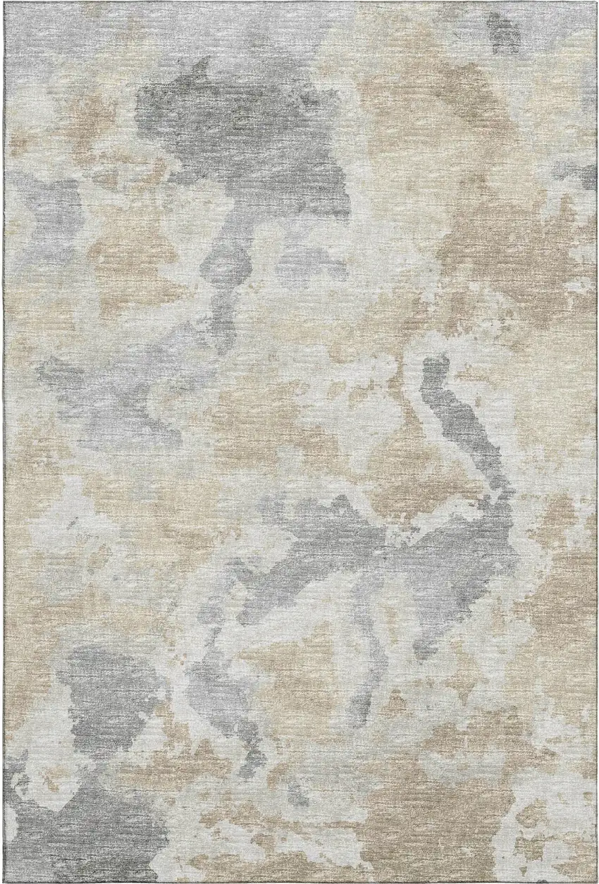 Beige Charcoal And Gray Abstract Washable Indoor Outdoor Area Rug Photo 2