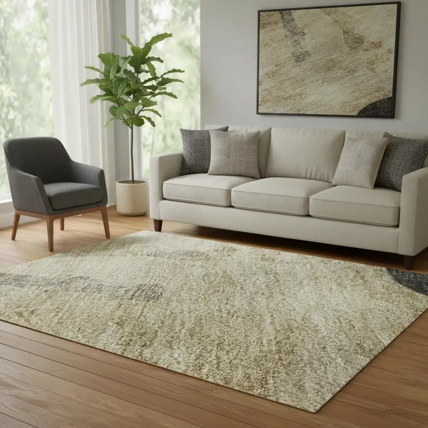 Beige Charcoal And Gray Animal Print Washable Area Rug With UV Protection Photo 2