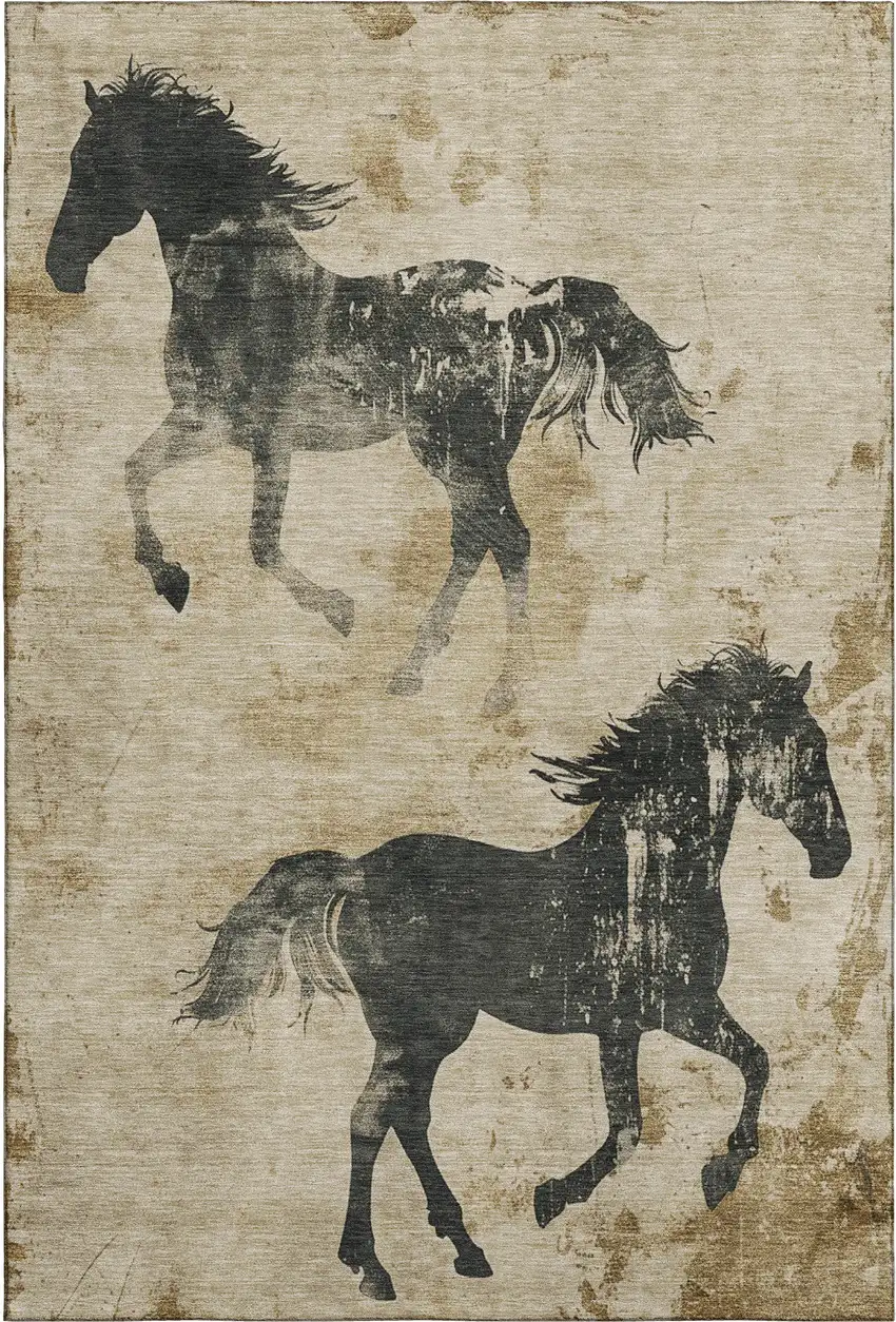 Beige Charcoal And Gray Animal Print Washable Area Rug With UV Protection Photo 4