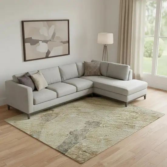 Beige Charcoal And Gray Animal Print Washable Area Rug With UV Protection Photo 2