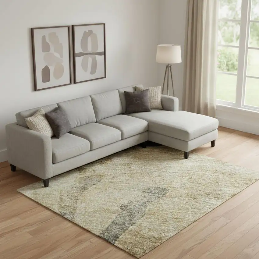 Beige Charcoal And Gray Animal Print Washable Area Rug With UV Protection Photo 2