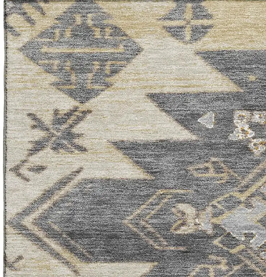 Beige Charcoal And Gray Tribal Washable Area Rug With UV Protection Photo 3