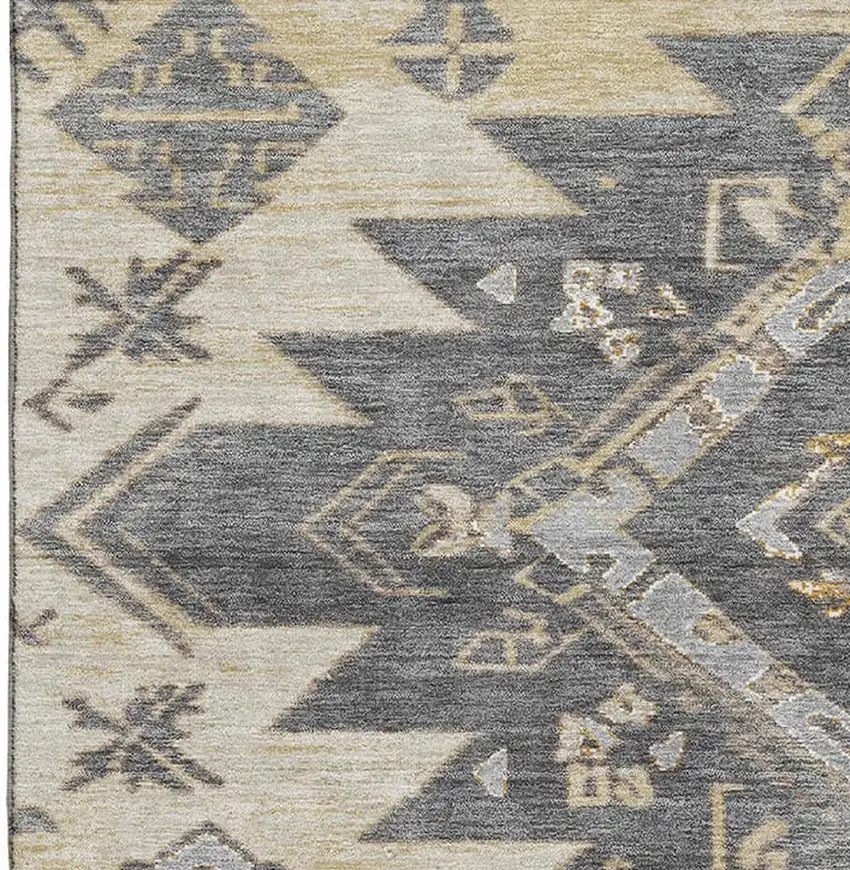 Beige Charcoal And Gray Tribal Washable Area Rug With UV Protection Photo 4