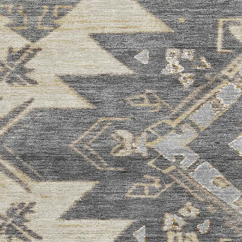 Beige Charcoal And Gray Tribal Washable Area Rug With UV Protection Photo 3