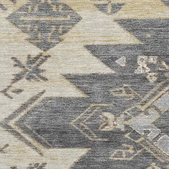 Beige Charcoal And Gray Tribal Washable Area Rug With UV Protection Photo 3