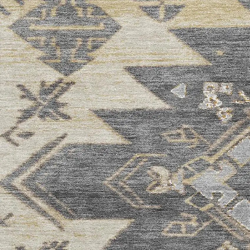 Beige Charcoal And Gray Tribal Washable Area Rug With UV Protection Photo 3