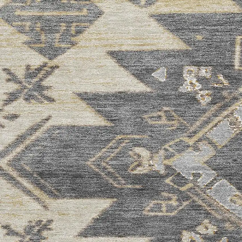 Beige Charcoal And Gray Tribal Washable Area Rug With UV Protection Photo 3
