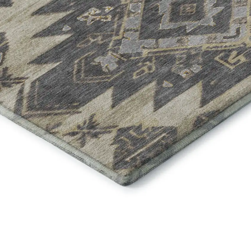 Beige Charcoal And Gray Tribal Washable Area Rug With UV Protection Photo 8