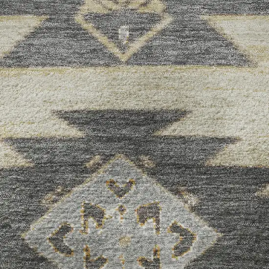 Beige Charcoal And Gray Tribal Washable Area Rug With UV Protection Photo 8