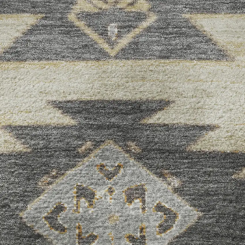 Beige Charcoal And Gray Tribal Washable Area Rug With UV Protection Photo 8