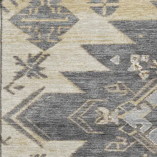 Beige Charcoal And Gray Tribal Washable Area Rug With UV Protection Photo 3